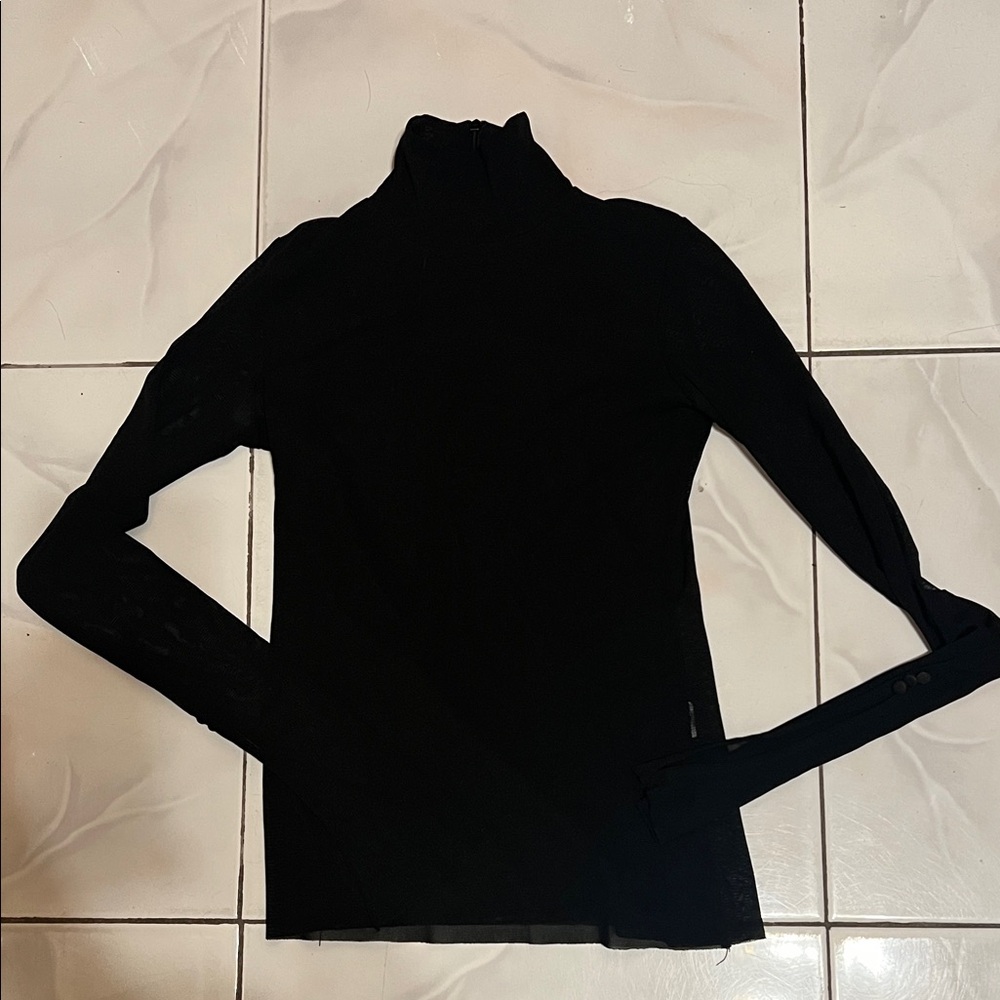 Zara Elegant Black Mesh Long Sleeve Top
